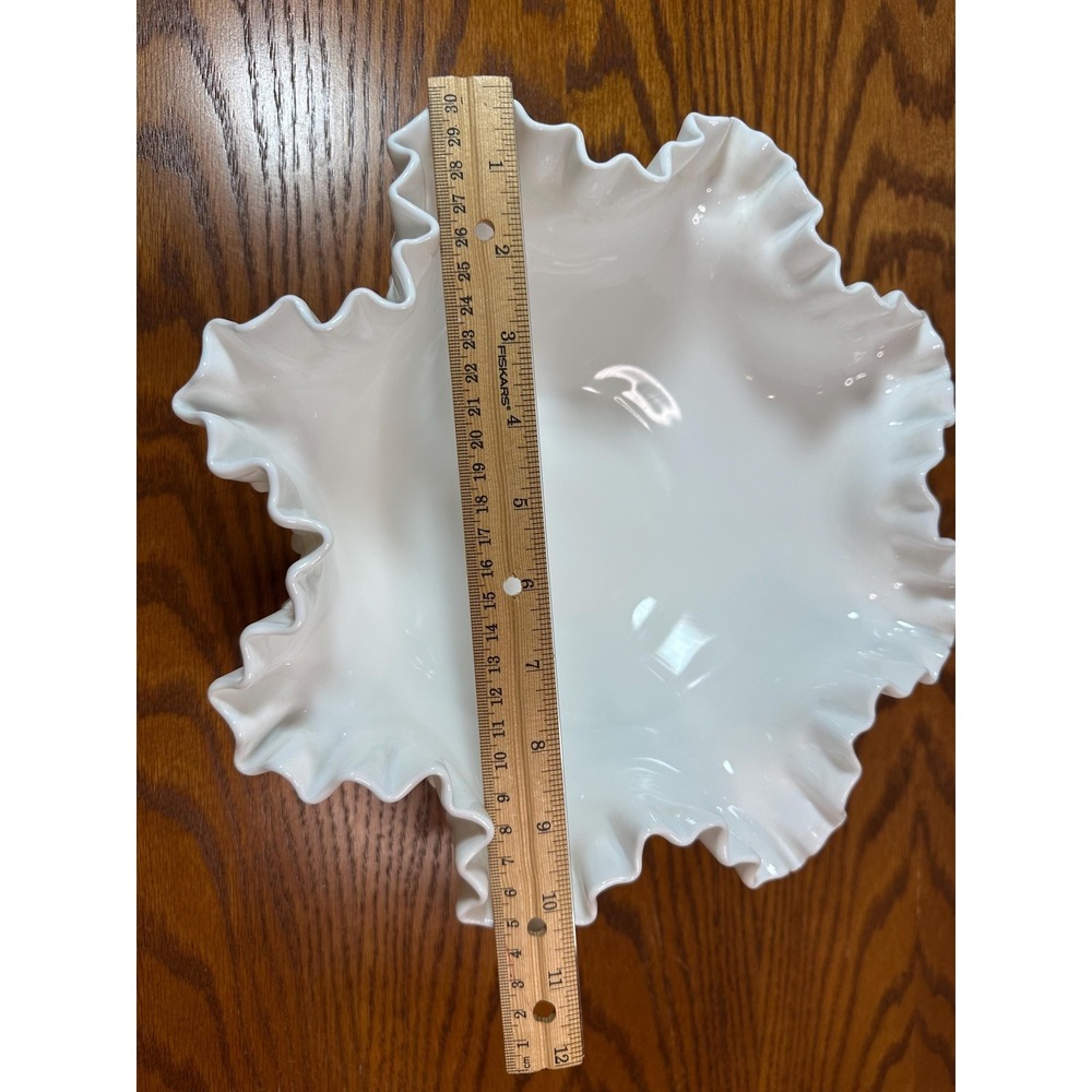 Vintage Large Fenton Hobnail Milk Glass Bowl with Ruffled Edge - Picture 5 of 7